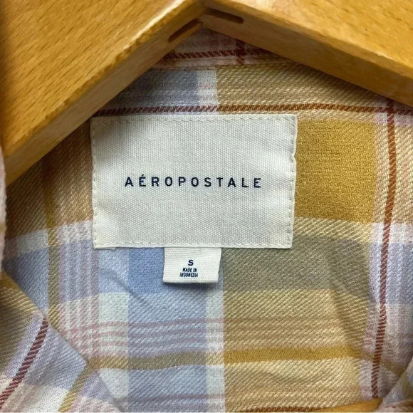 Aeropstale Blue & Yellow Plaid Flannel Long Sleeve Button Down Size Small - Picture 3 of 8